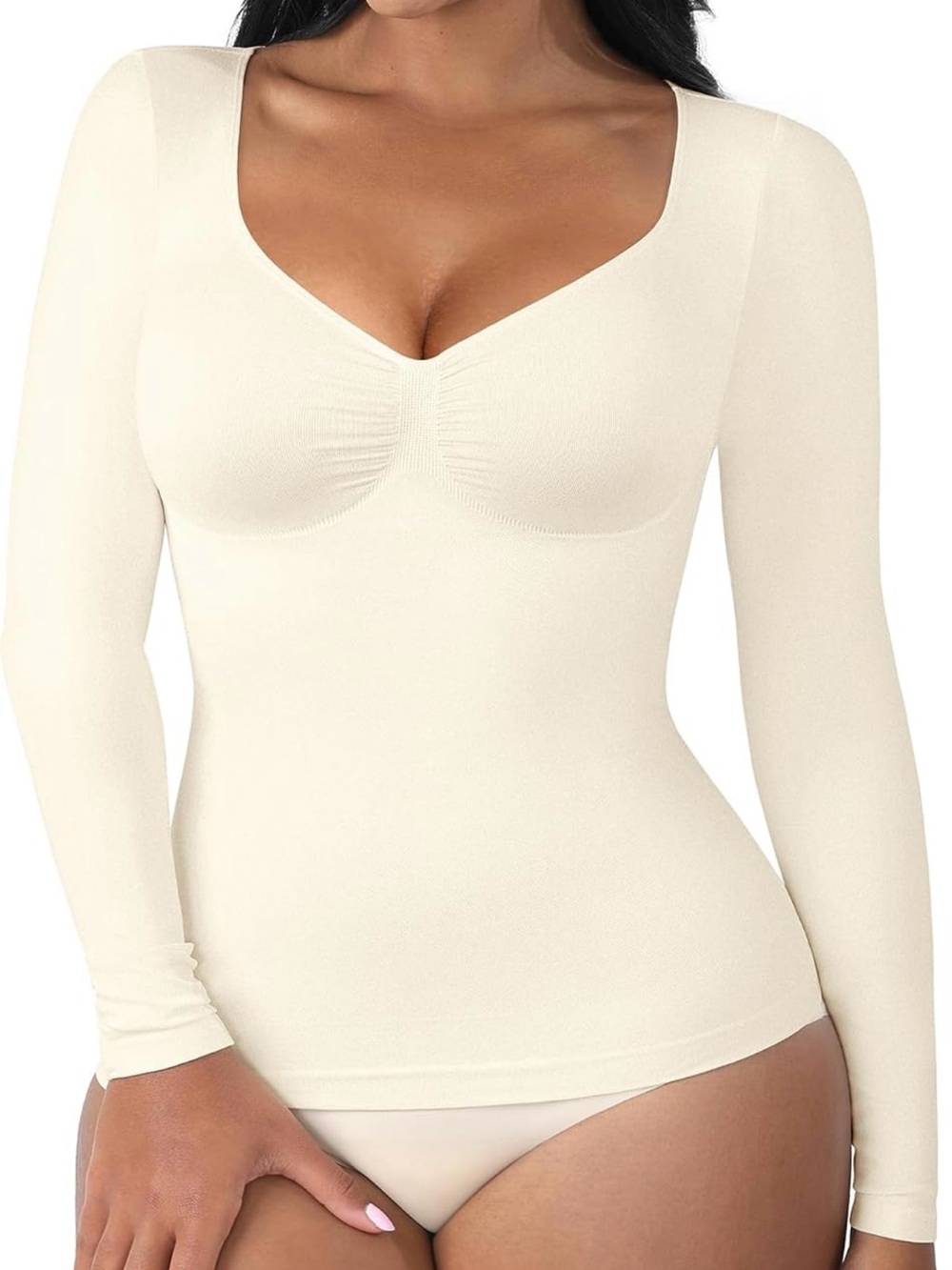 Shapewear Cream Long Sleeve Top with Built-In Bra | NWT size L